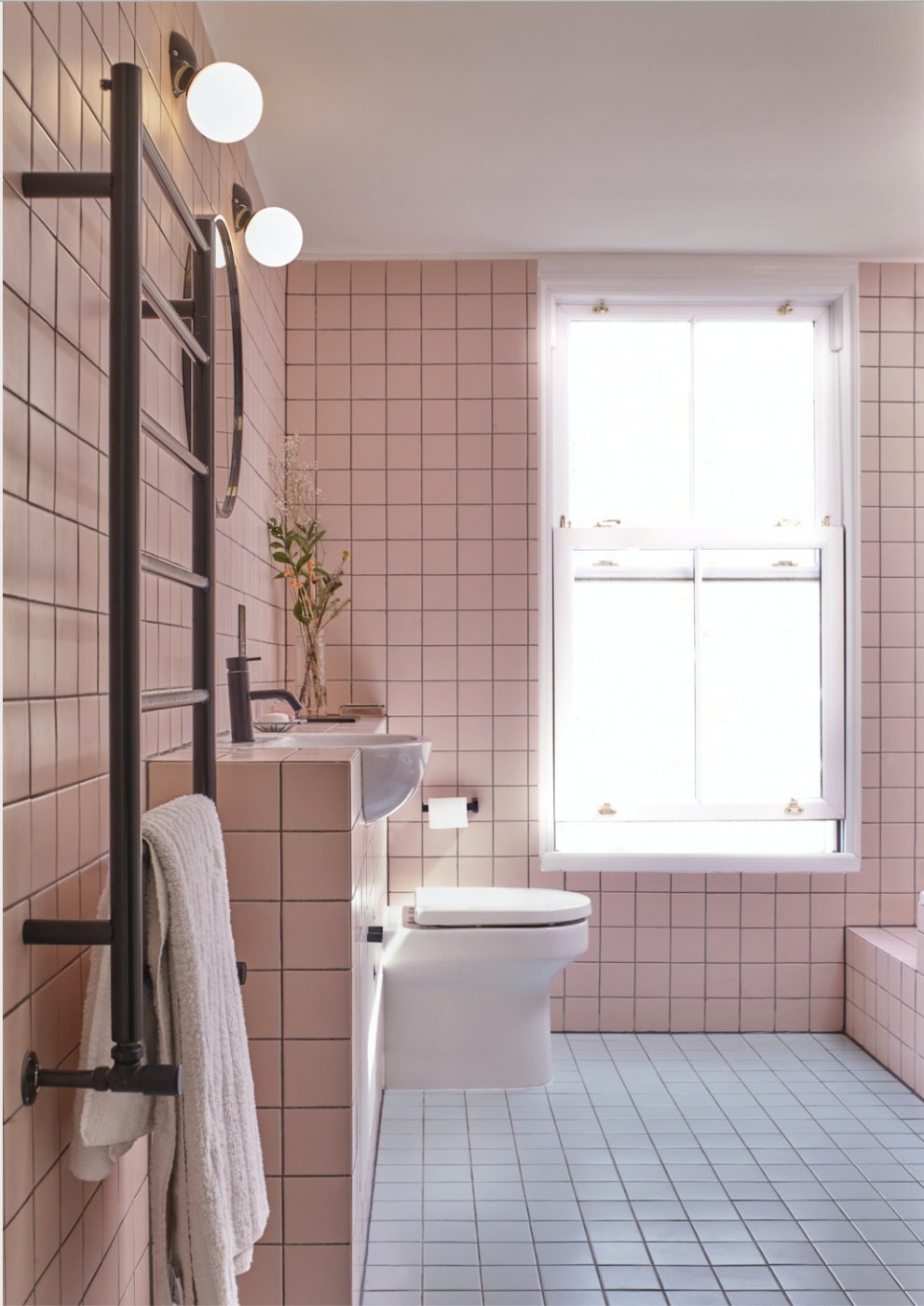 Hackney Home | pink bathroom  | Interior Designers